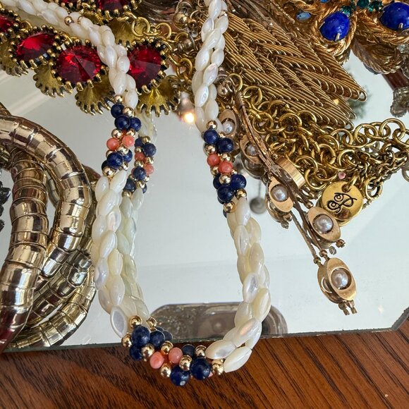 Gobs of Vintage jewelry with Beveled Mirror Vanity/Dresser Tray - Picture 10 of 17